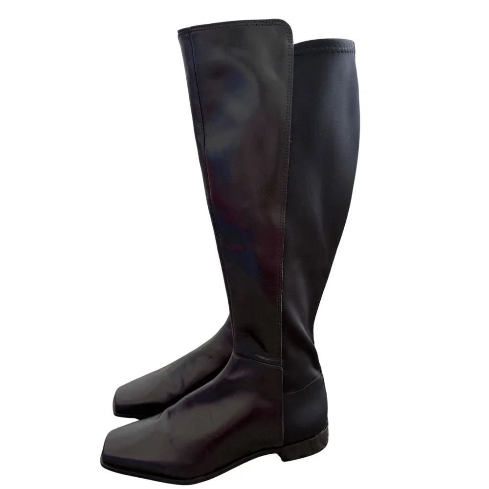 Vince Camuto Librina Black Leather Square Toe Tall Boots VC-LIBRINA Size 5.5 NEW